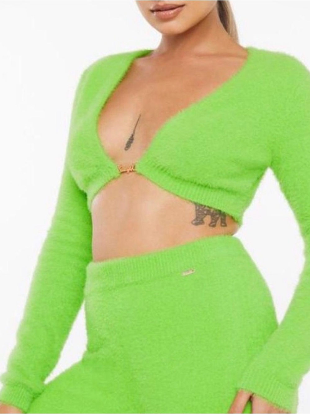 Savage X Fenty Neon Lime Fuzzy Cropped Cardigan